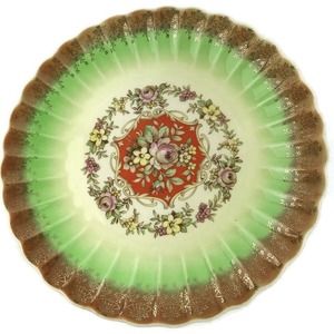Vintage Leigh Potters Leigh Ware Leighware 5 8 1/2" Plates 1928 22k Green Orange
